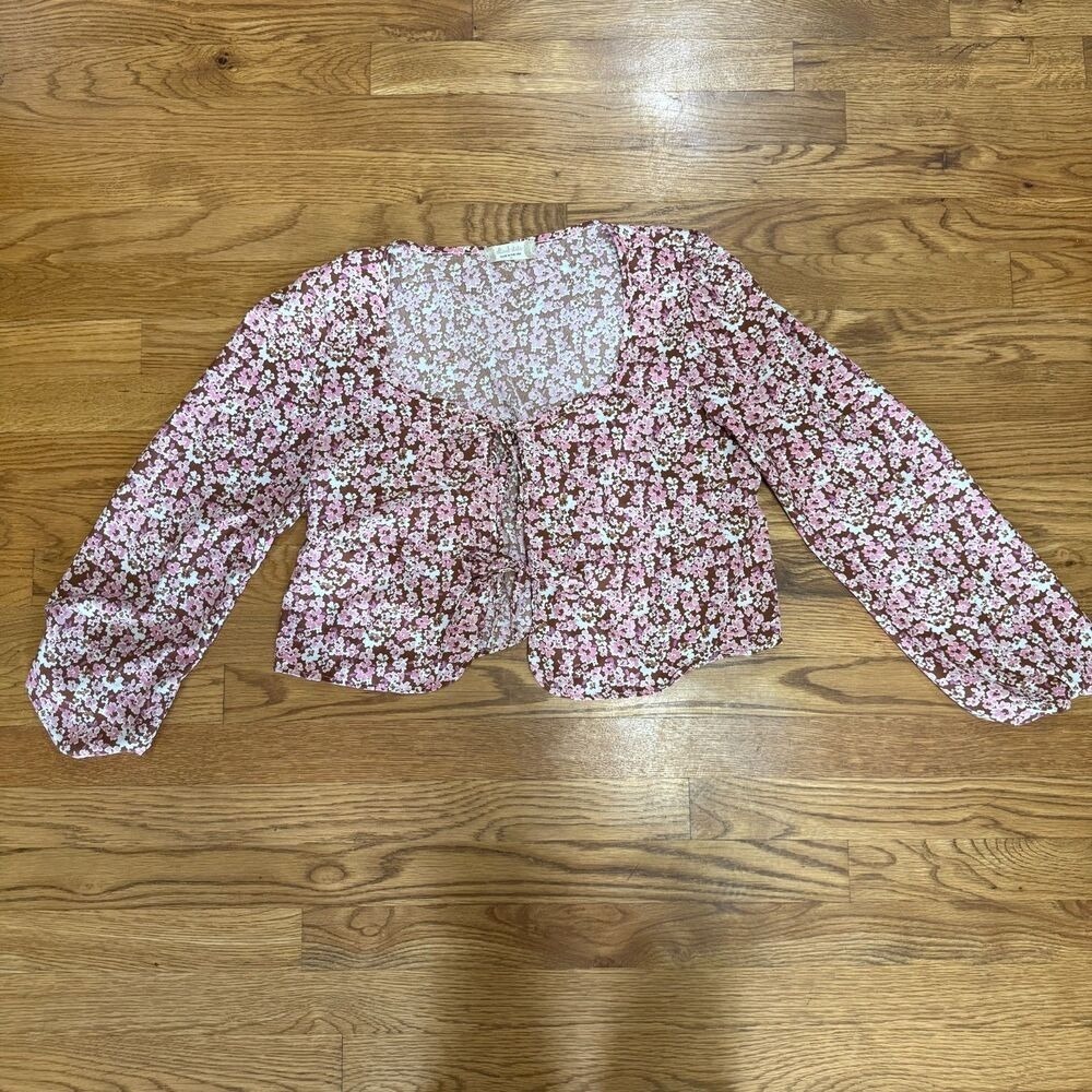 Altard State Tie Front Crop Top Floral Print Hippie Boho Peasant size Medium